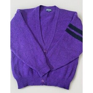 Vintage Lands’ End Wool Cardigan Purple Men’s M Made in USA Varsity Stripes